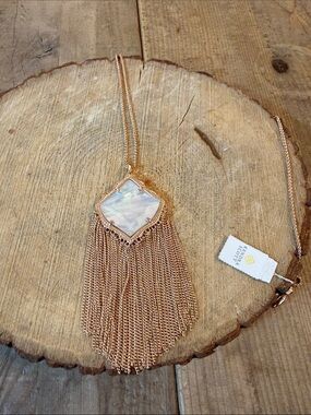 Kendra Scott Rose Gold Mother of Pearl Fringe Pendant Necklace